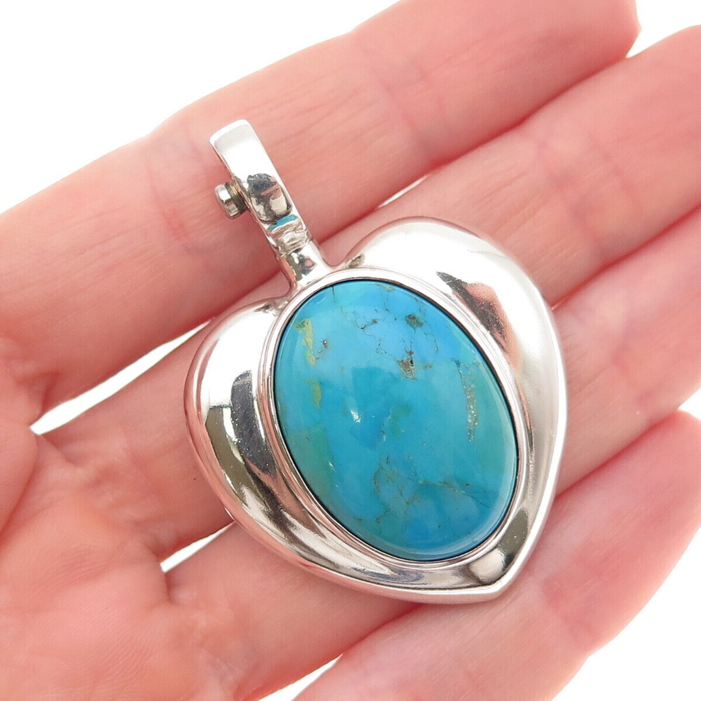 ESPO Joseph Esposito Sterling Silver Vintage Real Turquoise Heart Clip Pendant
